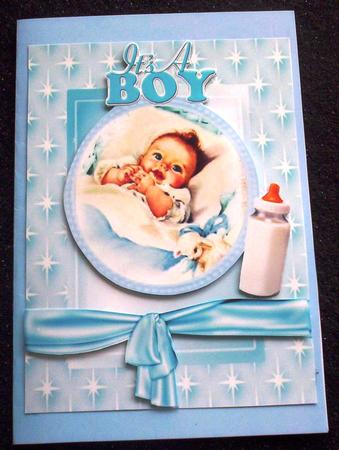 Cute Baby Boy with Stars and Border Bow A4 by Sharon Wilson