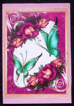 Lovely Green Butterflys and Cerise Roses  by Sharon Wilson