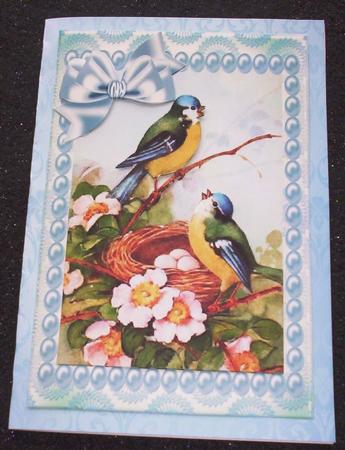 Pretty Blue Birds in a Nest with Pearls by Sharon Wilson