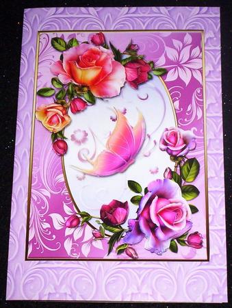 Roses and Butterfly 7x5 Card Front by Sharon Wilson