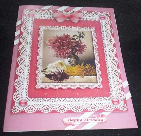 Chrysanthemums 'n Lace Pyramid Card Front by Sharon Wilson