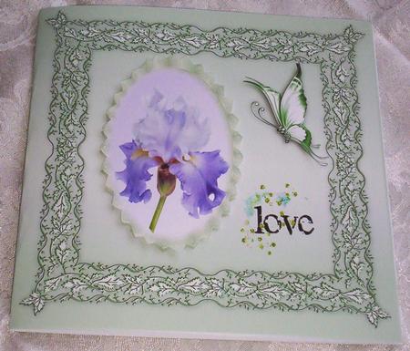 Butterflies and Lace Square Card Front in Mint Green by Sharon Wilson