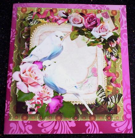 White Budgies & Roses Topper & Decoupage by Sharon Wilson
