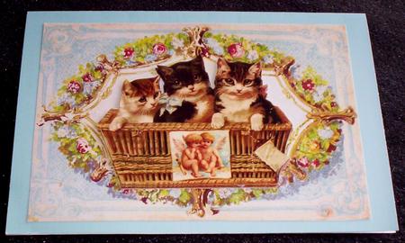 Vintage Kittens in a Basket in Floral Frame A4 by Sharon Wilson