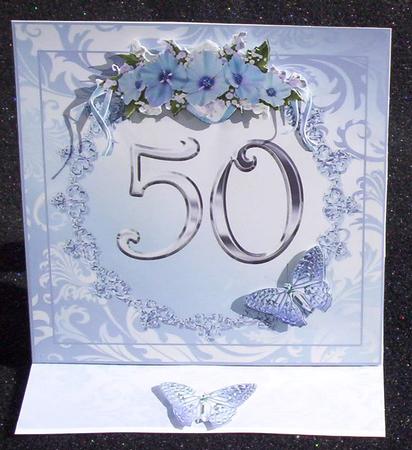 Butterflies and Flowers 50th Birthday or Anniversary Card by Sharon Wilson