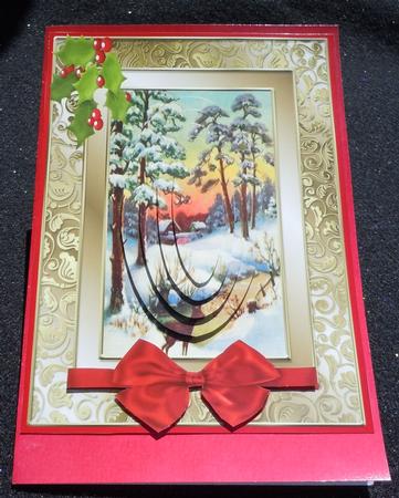 Beautiful Chriistmas Scene in a Gold Frame . Pyramid by Sharon Wilson