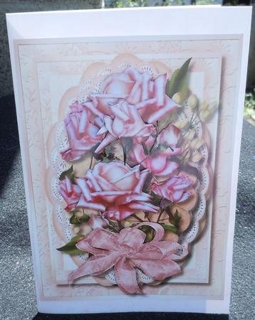 Beautiful Pink Roses in a Double Lace Frill by Sharon Wilson