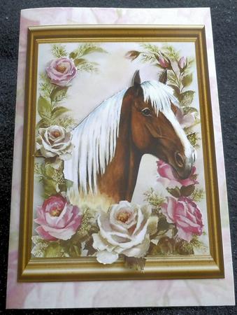 Palomino Horse in Vintage Frame of Roses A4 by Sharon Wilson