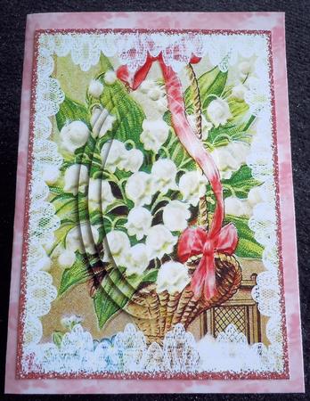Basket of Lily of the Valley with Lace Oval Pyramids by Sharon Wilson