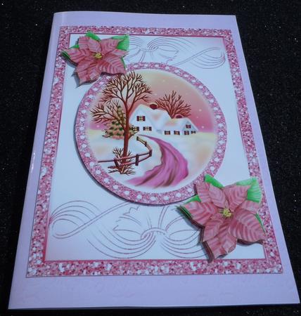 Pretty Pink Snow Scene with Poinsettias A4 by Sharon Wilson