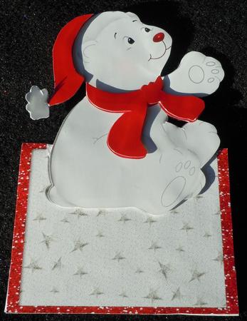 Lovely Polar Bear in Red Hat & Scarf Over the Edge by Sharon Wilson