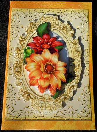 Pretty Peach/red Dahlias in Ornate Gold Frame by Sharon Wilson