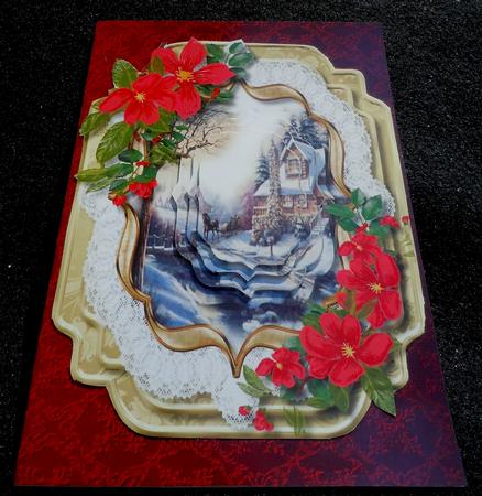 Beautiful Christmas Scene in a Lace Bracket ( Pyramid ) by Sharon Wilson