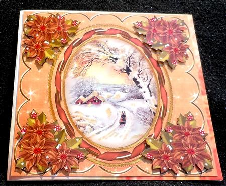 Winter Sunset 7in Oval Ribbon Decoupage Topper Sheet by Sharon Wilson