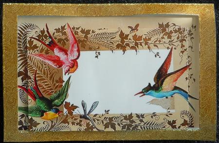 Blank Message Birds Gold Frame Aperture Card by Sharon Wilson