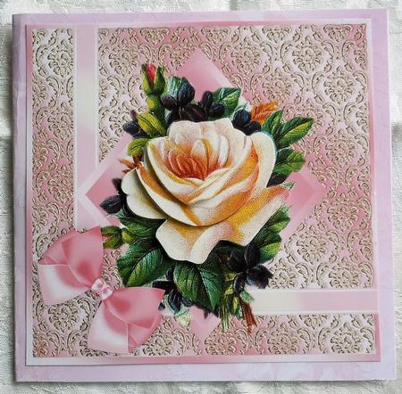 Blush Rose Square Decoupage Card Pink by Sharon Wilson