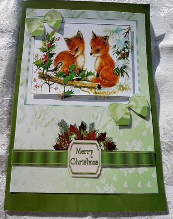 Little Foxes in the Snow with Bird and Bows by Sharon Wilson
