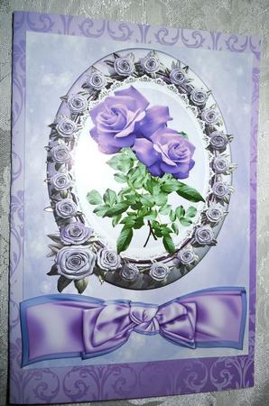 Pretty Lilac Roses in Rose Frame and Lace with Bow A4 by Sharon Wilson