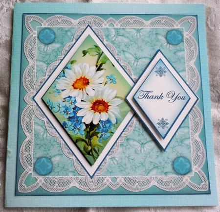 Teal Daisies Thank You 7in Double Diamond Topper by Sharon Wilson