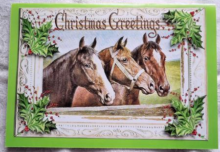 Vintage Horses in Frame with Holly & Berries A4 by Sharon Wilson