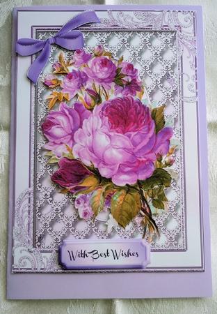 Beautiful Lilac Roses on Lattace Lace  by Sharon Wilson