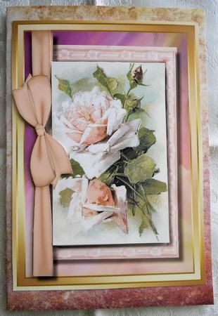 Beautiful Pink Roses in a Gold Frame with a Ribbom Bow by Sharon Wilson