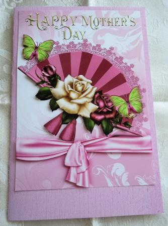 Pretty Fan with Pink Roses and Bow for Mothers Day A4 by Sharon Wilson