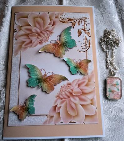 Pretty Chrysanthemums in Peach with Butterflies A4 by Sharon Wilson