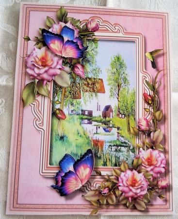 Beautiful Water Mill , with Roses and Butterfly's by Sharon Wilson