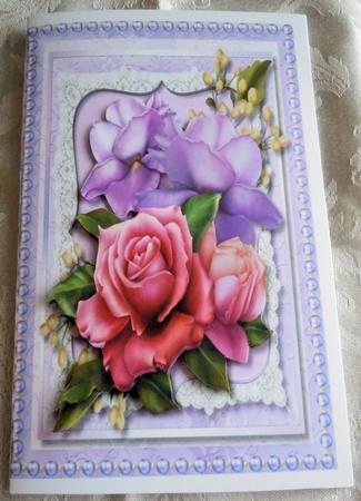 Topper with Verse and Incert , Lilac Roses and Pearls by Sharon Wilson