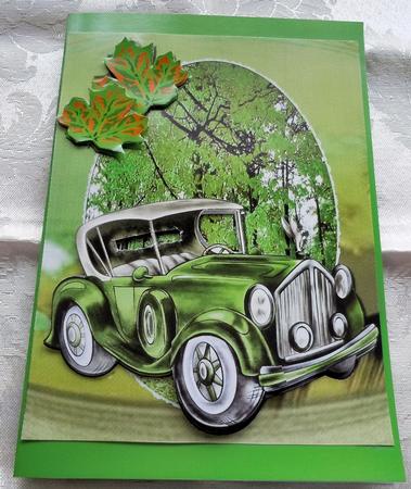 Autumn Run Lovely Vintage Green Car with Leaves by Sharon Wilson