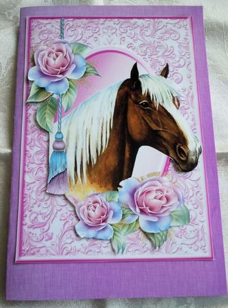 Beautiful Palomino Horse with Pink Roses in Ornate Frame A4 by Sharon Wilson