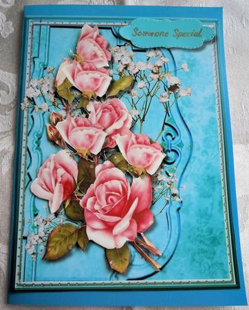 Beautiful Jade Green Envelope Card with Pink Roses by Sharon Wilson
