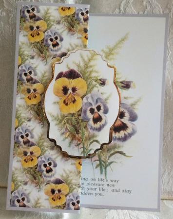 Pansy Fold Back Card with Toppers by Sharon Wilson