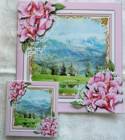 Beautiful Hybiscus with Mountain Scene  by Sharon Wilson