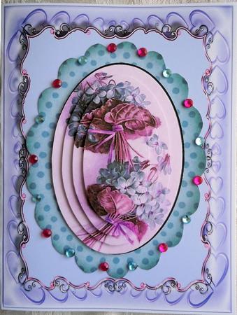 Pink Flowers in Scalloped Frame with Butterflies Pyramids by Sharon Wilson