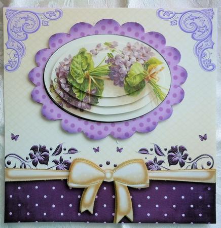 Lilac Flowers in Scalloped Frame with Bow 8x8 by Sharon Wilson