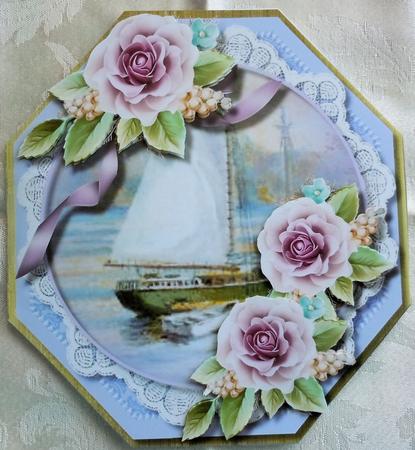 Beautiful Octagona+l Card with Tiffent Roses by Sharon Wilson