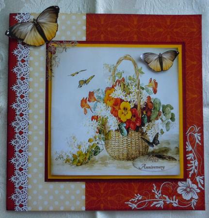 Cardtopper Red Pansy and White Aster 434 by Sharon Wilson