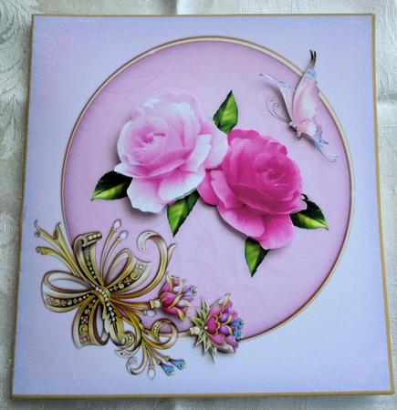 Butterfly Roses and Gems Square Card Front with Step by Step by Sharon Wilson