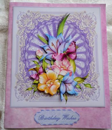 Flora on a Lilac Doiley Card Topper by Sharon Wilson