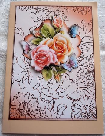 Pretty Pink and Peach Roses Card Front by Sharon Wilson