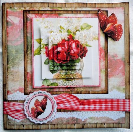 Cardtopper Vintage Flower Red Roses and White Lilac 452 by Sharon Wilson