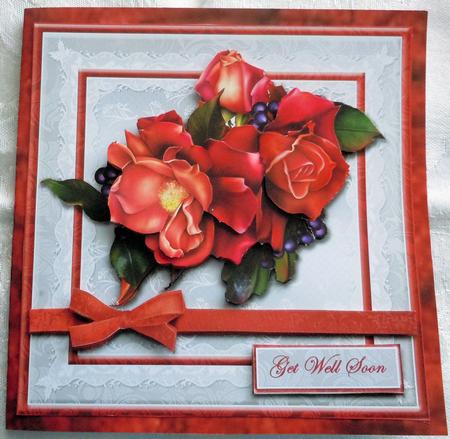 Rose Bouquet on Silver Satin Bow Wrap Card Front by Sharon Wilson
