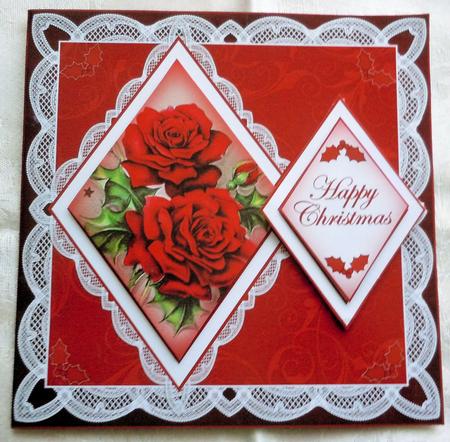 Christmas Roses Happy Christmas 7in Double Diamond Topper by Sharon Wilson