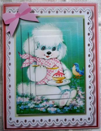 Lovely Poodle and Blue Bird ., Pyramid  by Sharon Wilson