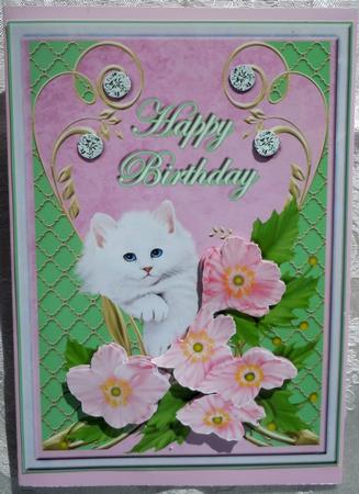 Sweet Happy Birthday with Fluffy Cat by Sharon Wilson