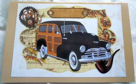 1948 Black and Tan Woody, in a Map Frame A4 by Sharon Wilson