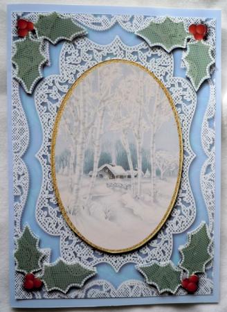 Christmas Snow Cottage A4 Lace Picture Sheet by Sharon Wilson