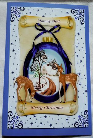 Christmas Snow Scene in Purple Bauble A4 by Sharon Wilson